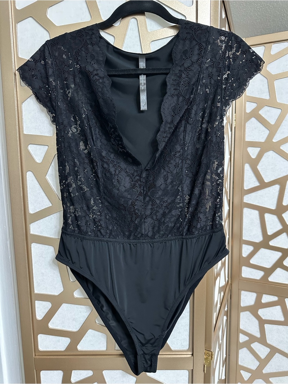 Black Lace V-Neck Women's Bodysuit by Anthropology